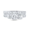 14k White Gold Round 3-Stone Diamond Bridal Wedding Ring Band Set 2 Cttw