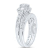 14k White Gold Round 3-Stone Diamond Bridal Wedding Ring Band Set 2 Cttw