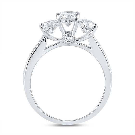14k White Gold Round 3-Stone Diamond Bridal Wedding Ring Band Set 2 Cttw