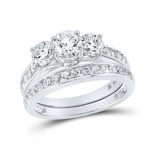  14k White Gold Round 3-Stone Diamond Bridal Wedding Ring Band Set 2 Cttw