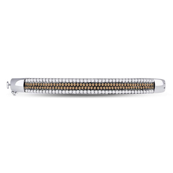 14k White Gold Womens Round Brown Diamond Bangle Bracelet 1-3/8 Cttw