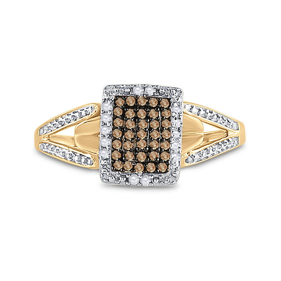 10k Yellow Gold Womens Round Brown Diamond Cluster Ring 1/5 Cttw
