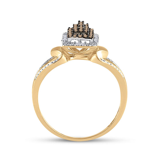 10k Yellow Gold Womens Round Brown Diamond Cluster Ring 1/5 Cttw