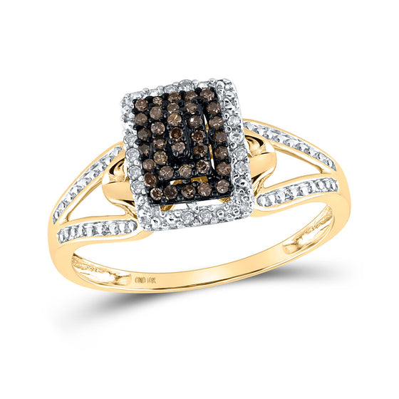 10k Yellow Gold Womens Round Brown Diamond Cluster Ring 1/5 Cttw