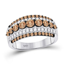  10k White Gold Womens Round Brown Diamond Fancy Cocktail Ring 1-1/2 Cttw