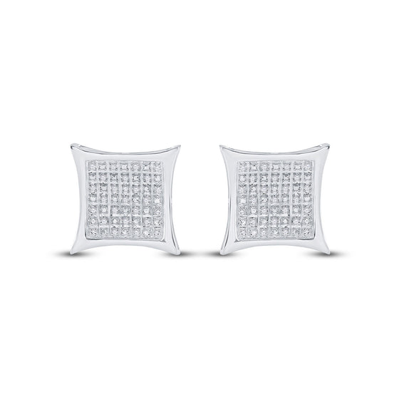 Sterling Silver Womens Round Diamond Kite Square Earrings 1/5 Cttw
