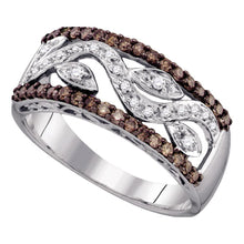 10k White Gold Womens Round Brown Diamond Floral Band Ring 1/2 Cttw