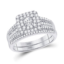  14k White Gold Round Diamond Double Halo Bridal Wedding Ring Band Set 3/4 Cttw