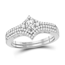  14k White Gold Round Diamond Chevron Bridal Wedding Ring Band Set 1/2 Cttw