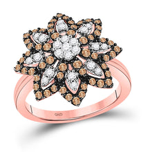  10k Rose Gold Womens Round Brown Diamond Flower Cluster Ring 1 Cttw