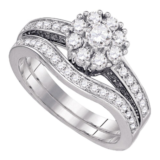 14k White Gold Round Diamond Bridal Wedding Ring Band Set 1 Cttw