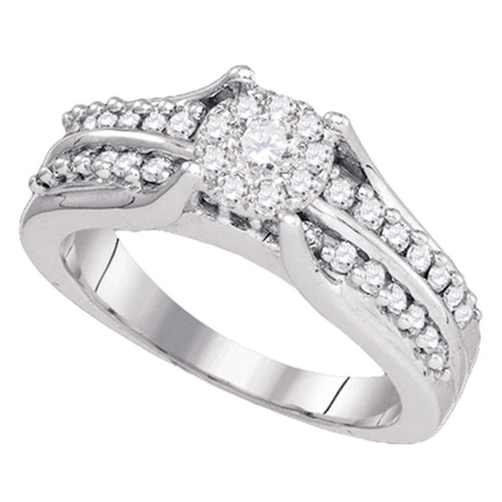 14k White Gold Round Diamond Cluster Bridal Wedding Engagement Ring 5/8 Cttw