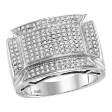  10k White Gold Mens Round Diamond Flared Rectangle Fashion Ring 1/2 Cttw