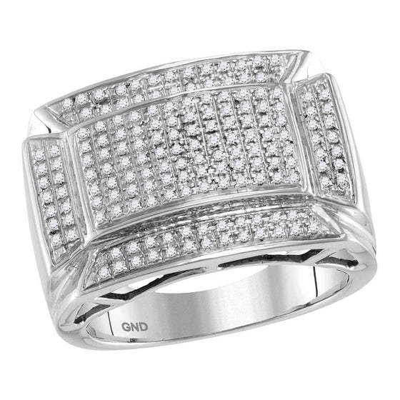10k White Gold Mens Round Diamond Flared Rectangle Fashion Ring 1/2 Cttw