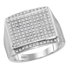  10k White Gold Mens Round Diamond Rectangle Cluster Ring 3/8 Cttw