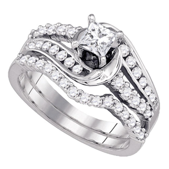 14k White Gold Princess Diamond Bridal Wedding Ring Band Set 1 Cttw