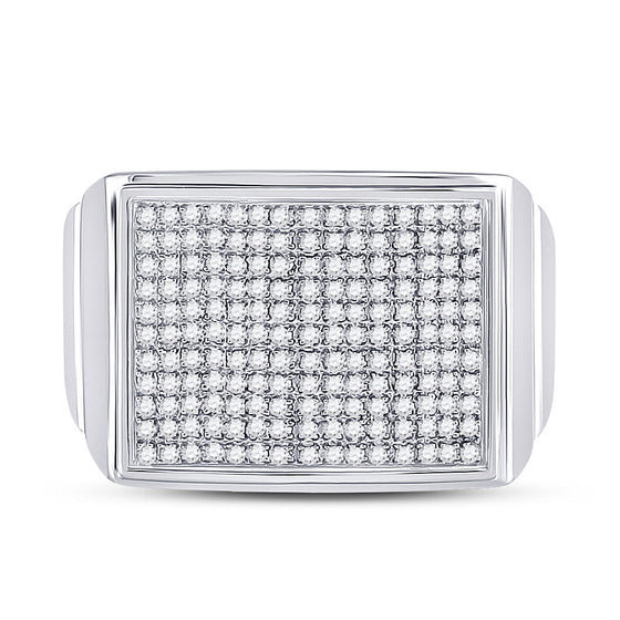 Sterling Silver Mens Round Diamond Rectangle Cluster Ring 1/4 Cttw