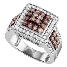  10k White Gold Womens Round Brown Diamond Square Cluster Ring 1-1/2 Cttw