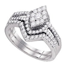  10k White Gold Round Diamond Oval Cluster Bridal Wedding Ring Band Set 3/4 Cttw