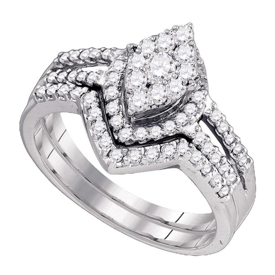 10k White Gold Round Diamond Oval Cluster Bridal Wedding Ring Band Set 3/4 Cttw