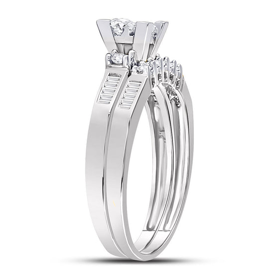 10k White Gold Princess Diamond Bridal Wedding Ring Band Set 1/2 Cttw