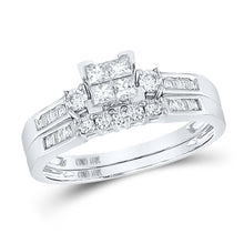  10k White Gold Princess Diamond Bridal Wedding Ring Band Set 1/2 Cttw