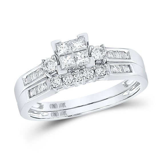 10k White Gold Princess Diamond Bridal Wedding Ring Band Set 1/2 Cttw