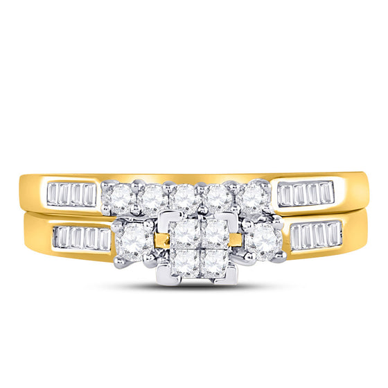 10k Yellow Gold Princess Diamond Bridal Wedding Ring Band Set 1/2 Cttw