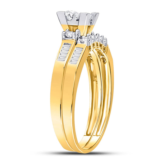 10k Yellow Gold Princess Diamond Bridal Wedding Ring Band Set 1/2 Cttw