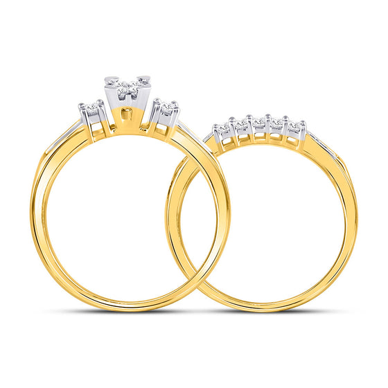 10k Yellow Gold Princess Diamond Bridal Wedding Ring Band Set 1/2 Cttw