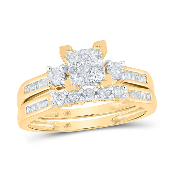 10k Yellow Gold Princess Diamond Bridal Wedding Ring Band Set 1/2 Cttw