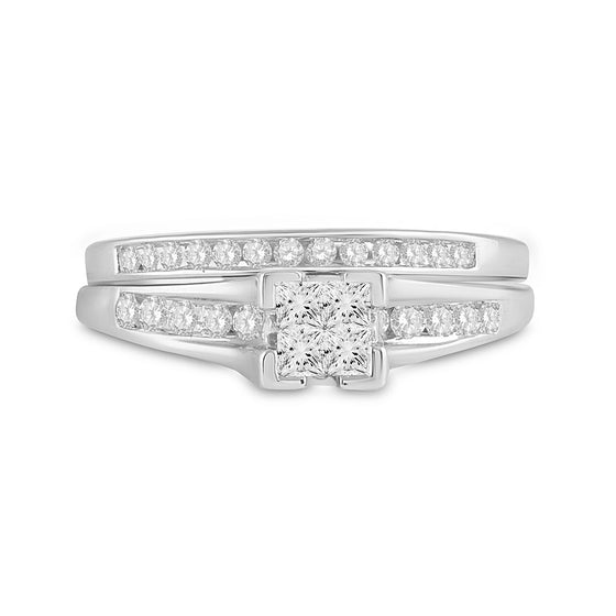 10k White Gold Princess Diamond Bridal Wedding Ring Band Set 1/2 Cttw