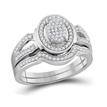  Sterling Silver Round Diamond Oval Cluster Bridal Wedding Ring Band Set 1/3 Cttw