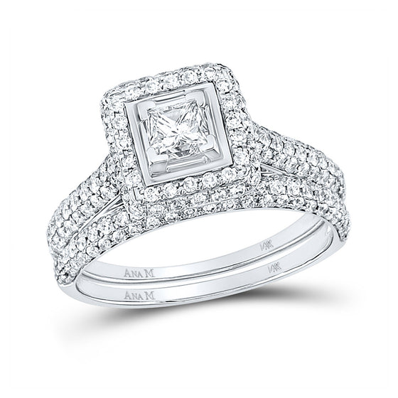 14k White Gold Princess Diamond Bridal Wedding Ring Band Set 1-1/4 Cttw Size 5