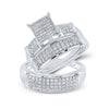 Sterling Silver His Hers Round Diamond Square Matching Wedding Set 1/2 Cttw