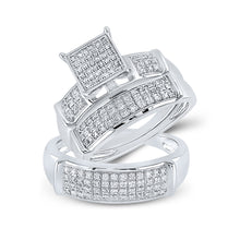  Sterling Silver His Hers Round Diamond Square Matching Wedding Set 1/2 Cttw