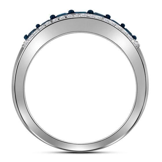 10k White Gold Womens Round Blue Color Enhanced Diamond Band Ring 1/2 Cttw