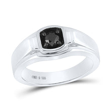  Sterling Silver Mens Round Black Color Enhanced Diamond Solitaire Ring 1/2 Cttw