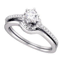 14k White Gold Round Diamond Slender Bridal Wedding Ring Band Set 1/2 Cttw