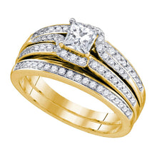  14k Yellow Gold Princess Diamond Bridal Wedding Ring Band Set 1 Cttw