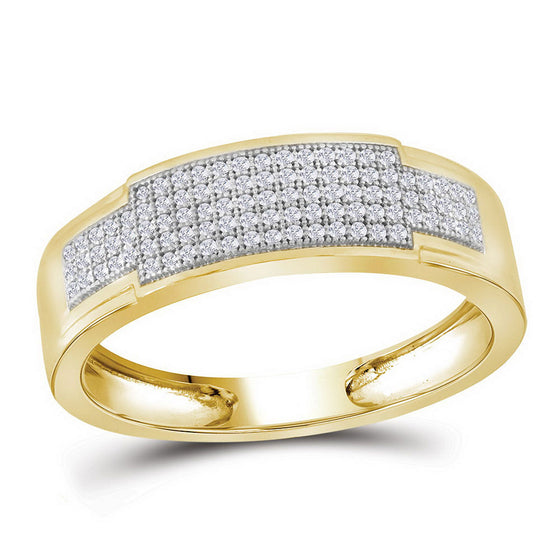 10k Yellow Gold His Hers Round Diamond Square Matching Wedding Set 1/2 Cttw