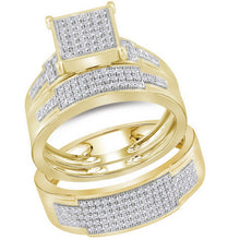  10k Yellow Gold His Hers Round Diamond Square Matching Wedding Set 1/2 Cttw