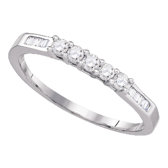 14k White Gold Womens Round Diamond Wedding 5-Stone Anniversary Band 1/3 Cttw