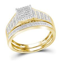  10k Yellow Gold Round Diamond Square Bridal Wedding Ring Band Set 1/4 Cttw