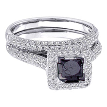  14k White Gold Princess Black Color Enhanced Diamond Wedding Ring Set 1-1/4 Cttw Sz 8