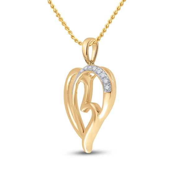 Yellow-tone Sterling Silver Womens Round Diamond Heart Pendant 1/20 Cttw