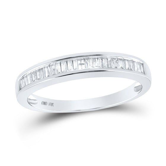 10k White Gold Womens Baguette Diamond Wedding Band 1/4 Cttw