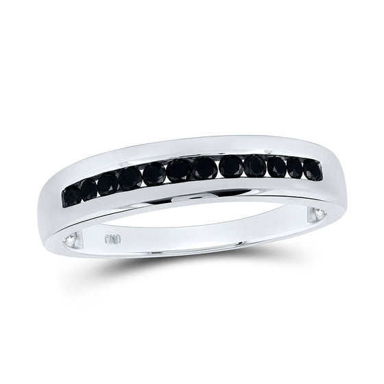 10k White Gold Mens Round Black Color Enhanced Diamond Wedding Band Ring 1/2 Cttw