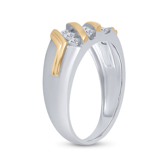 10k Two-tone Gold Mens Round Diamond Wedding Band Ring 1/2 Cttw