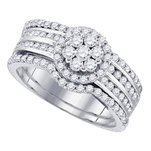  14k White Gold Round Diamond Cluster Bridal Wedding Ring Band Set 1 Cttw